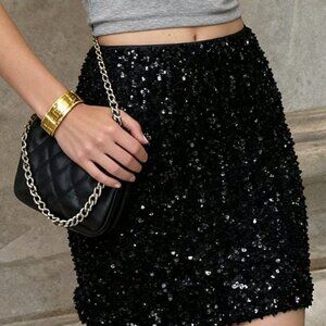 Black Party Women's Sequin Decorated Mini Skirt